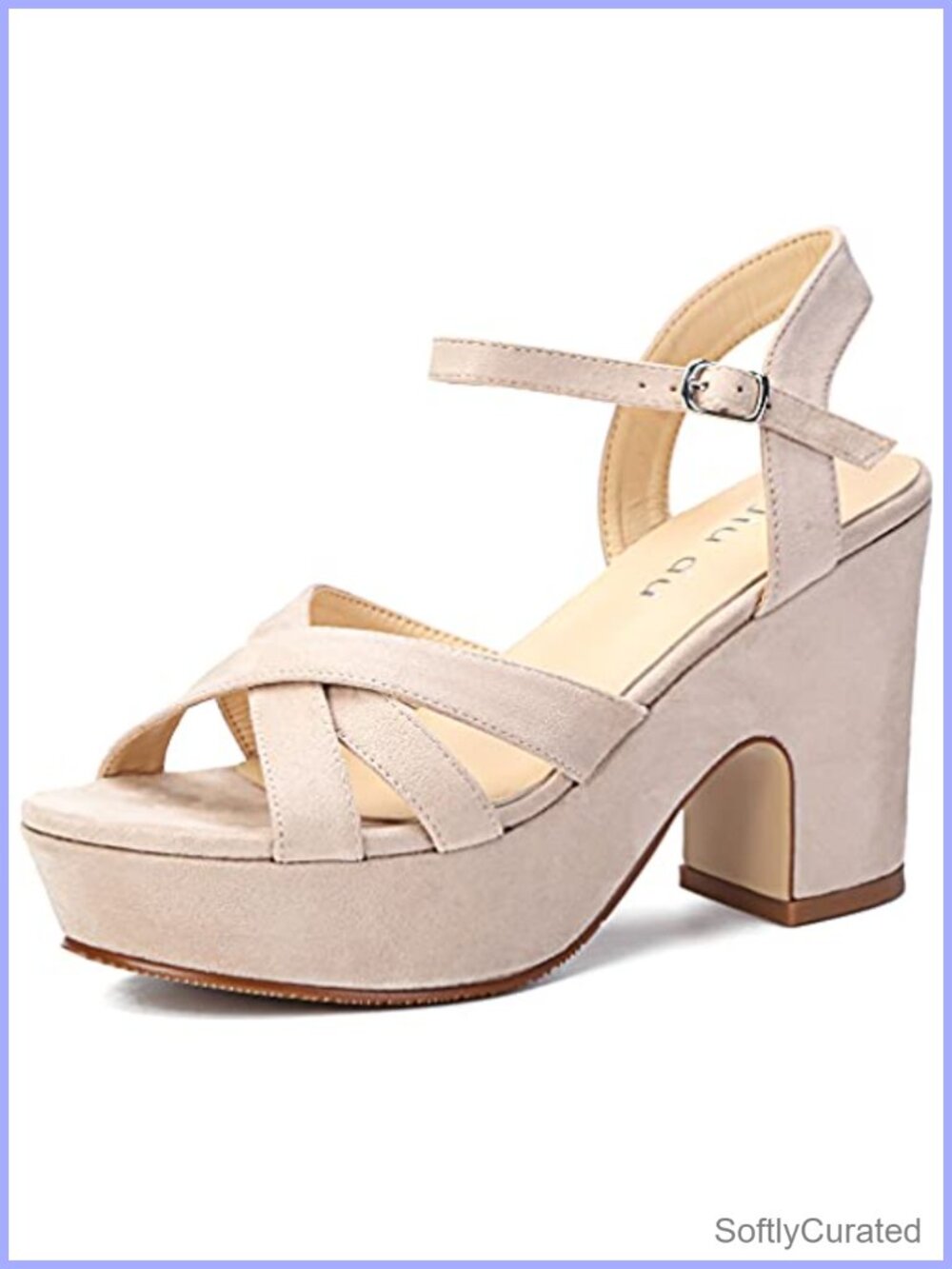 Faux Suede Platform Wedge Sandals Ankle Strap Chunky Heel Open Toe